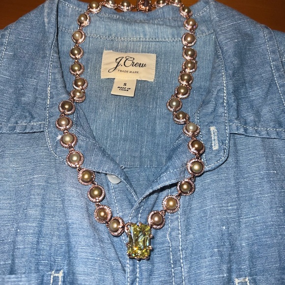 Eddie Borgo Estate Rose Gold Cultured Pearl Pyramid Spike Brass Necklace J Crew - Picture 1 of 15